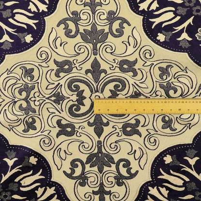 Casablanca Medallion Pattern Velvet Textured Furnishing Fabric In Purple Colour