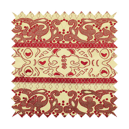 Casablanca Stripe Pattern Velvet Textured Furnishing Fabric In Red Colour - Handmade Cushions