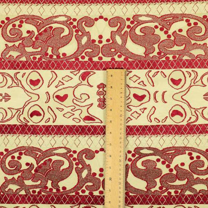 Casablanca Stripe Pattern Velvet Textured Furnishing Fabric In Red Colour