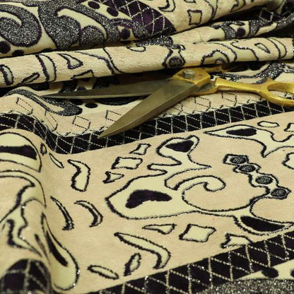 Casablanca Stripe Pattern Velvet Textured Furnishing Fabric In Purple Colour - Roman Blinds