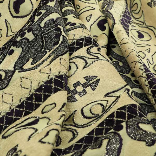 Casablanca Stripe Pattern Velvet Textured Furnishing Fabric In Purple Colour