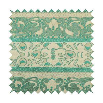 Casablanca Stripe Pattern Velvet Textured Furnishing Fabric In Teal Colour - Made To Measure Curtains