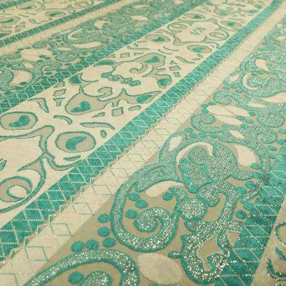 Casablanca Stripe Pattern Velvet Textured Furnishing Fabric In Teal Colour - Made To Measure Curtains