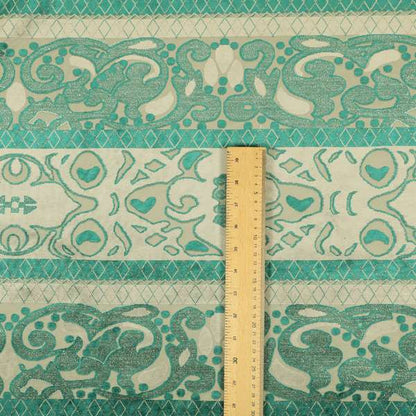 Casablanca Stripe Pattern Velvet Textured Furnishing Fabric In Teal Colour - Made To Measure Curtains