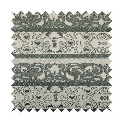 Casablanca Stripe Pattern Velvet Textured Furnishing Fabric In Black Grey Colour