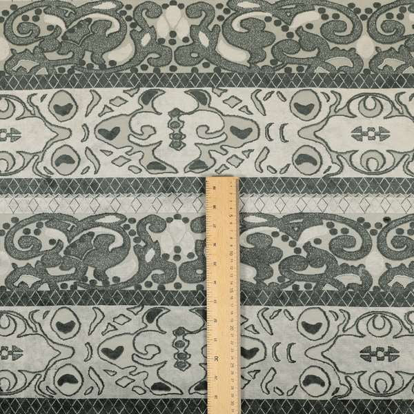 Casablanca Stripe Pattern Velvet Textured Furnishing Fabric In Black Grey Colour - Roman Blinds