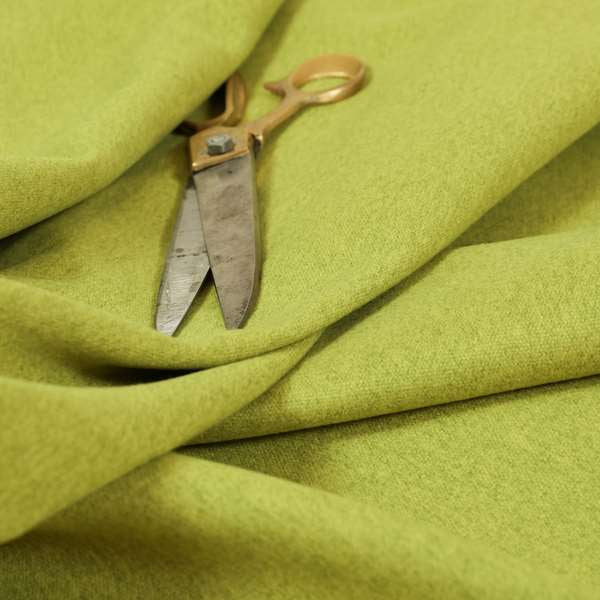 Como Soft Wool Effect Plain Chenille Quality Upholstery Fabric In Lime Green Colour