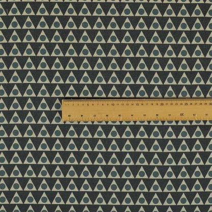 Dallas Geometric Pattern Printed Pattern On Linen Effect Chenille Material Blue Coloured Upholstery Fabric - Roman Blinds