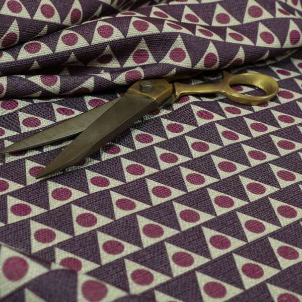 Dallas Geometric Pattern Printed Pattern On Linen Effect Chenille Material Purple Coloured Upholstery Fabric - Roman Blinds