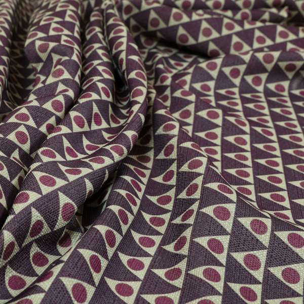 Dallas Geometric Pattern Printed Pattern On Linen Effect Chenille Material Purple Coloured Upholstery Fabric - Roman Blinds