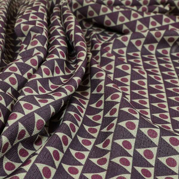 Dallas Geometric Pattern Printed Pattern On Linen Effect Chenille Material Purple Coloured Upholstery Fabric