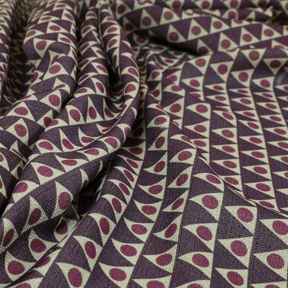 Dallas Geometric Pattern Printed Pattern On Linen Effect Chenille Material Purple Coloured Upholstery Fabric - Made To Measure Curtains