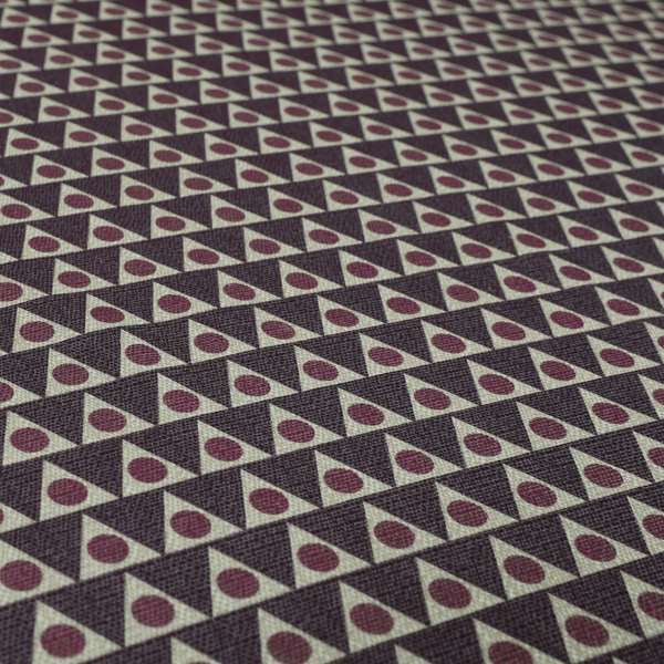 Dallas Geometric Pattern Printed Pattern On Linen Effect Chenille Material Purple Coloured Upholstery Fabric