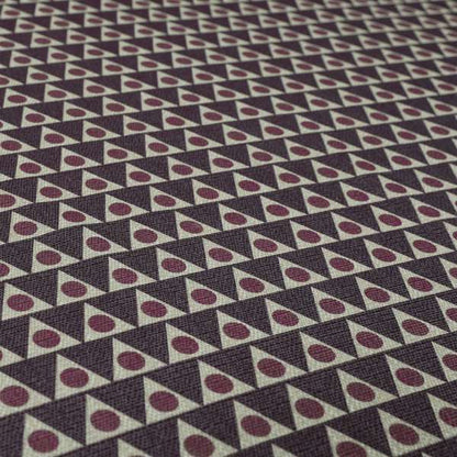 Dallas Geometric Pattern Printed Pattern On Linen Effect Chenille Material Purple Coloured Upholstery Fabric