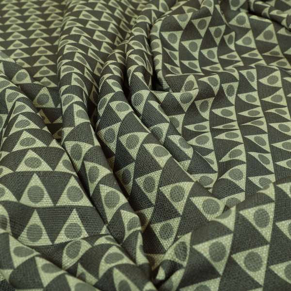 Dallas Geometric Pattern Printed Pattern On Linen Effect Chenille Material Grey Coloured Upholstery Fabric - Roman Blinds