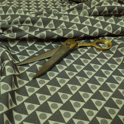 Dallas Geometric Pattern Printed Pattern On Linen Effect Chenille Material Grey Coloured Upholstery Fabric - Roman Blinds