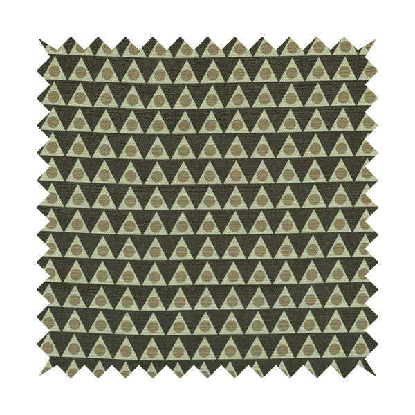 Dallas Geometric Pattern Printed Pattern On Linen Effect Chenille Material Brown Coloured Upholstery Fabric - Roman Blinds