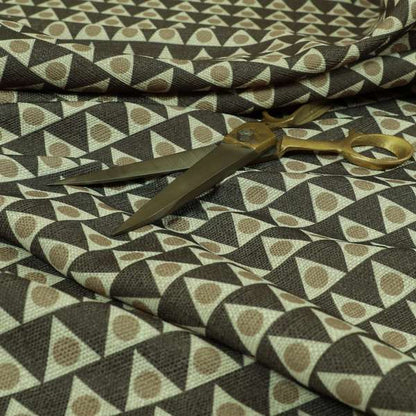 Dallas Geometric Pattern Printed Pattern On Linen Effect Chenille Material Brown Coloured Upholstery Fabric - Roman Blinds