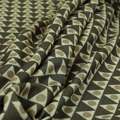 Dallas Geometric Pattern Printed Pattern On Linen Effect Chenille Material Brown Coloured Upholstery Fabric - Roman Blinds