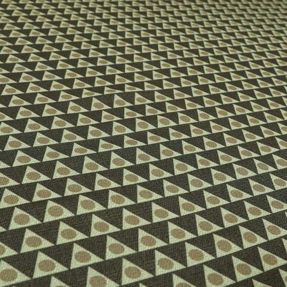 Dallas Geometric Pattern Printed Pattern On Linen Effect Chenille Material Brown Coloured Upholstery Fabric