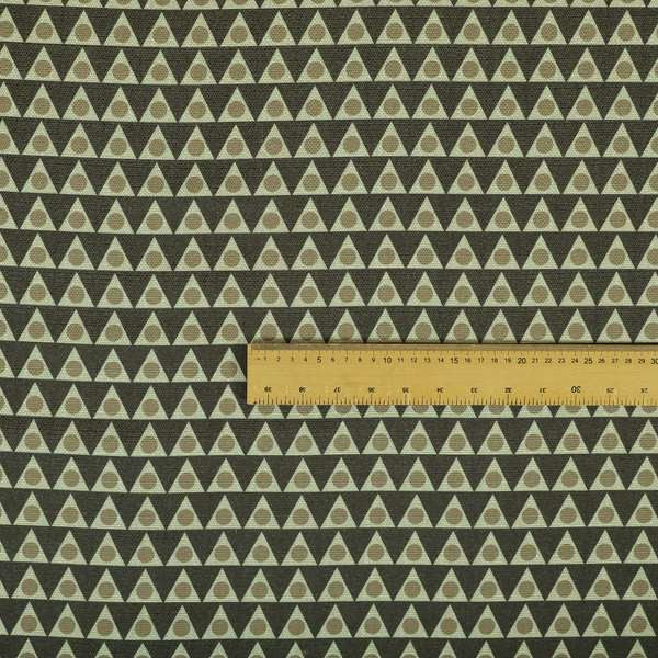 Dallas Geometric Pattern Printed Pattern On Linen Effect Chenille Material Brown Coloured Upholstery Fabric - Roman Blinds