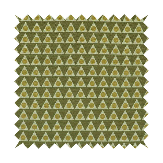 Dallas Geometric Pattern Printed Pattern On Linen Effect Chenille Material Green Coloured Upholstery Fabric