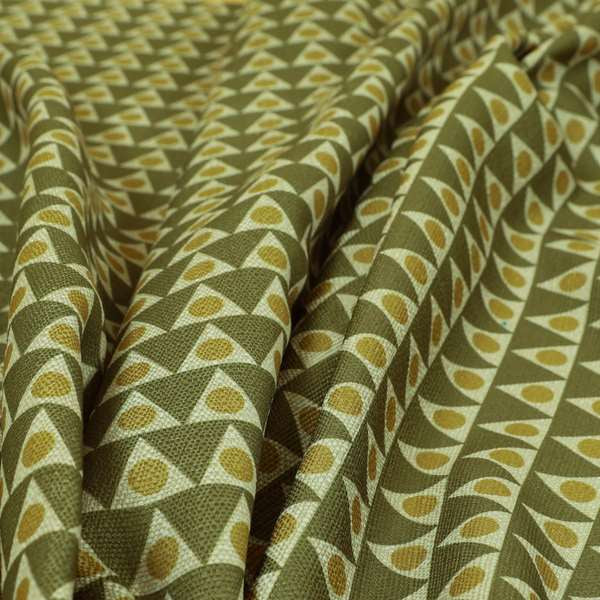 Dallas Geometric Pattern Printed Pattern On Linen Effect Chenille Material Green Coloured Upholstery Fabric - Roman Blinds