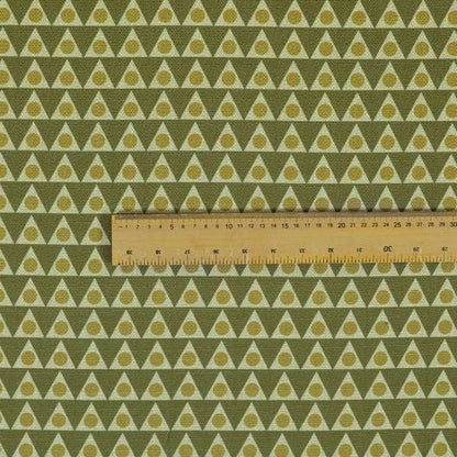 Dallas Geometric Pattern Printed Pattern On Linen Effect Chenille Material Green Coloured Upholstery Fabric - Roman Blinds