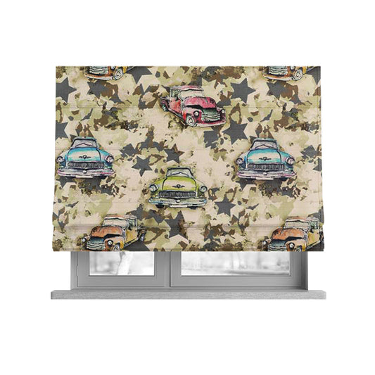 Freedom Printed Velvet Fabric Green Camouflage Cars Pattern Upholstery Fabrics CTR-495 - Roman Blinds