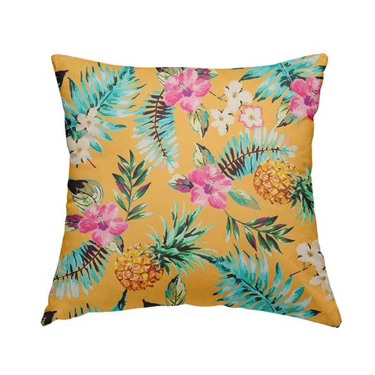 Freedom Printed Velvet Fabric Orange Colour Pineapple Pattern Velvet Upholstery Fabrics CTR-496 - Handmade Cushions