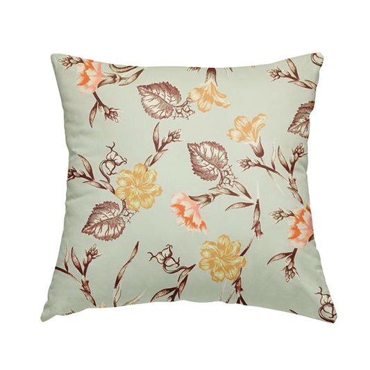 Freedom Printed Velvet Fabric Brown Autumn Leafs Colour Flower Pattern Upholstery Fabrics CTR-498 - Handmade Cushions