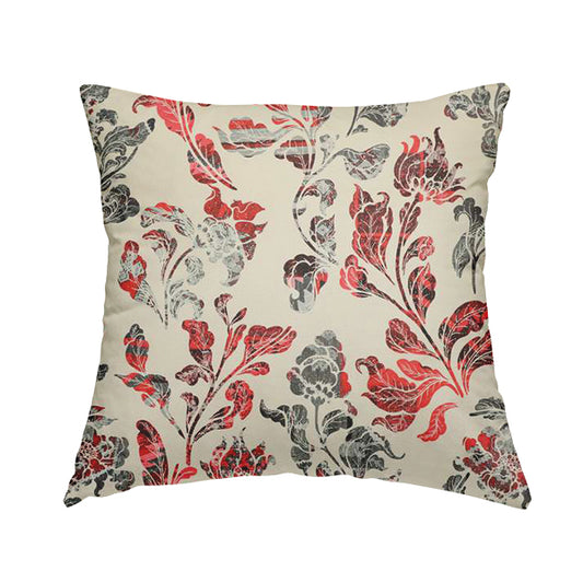 Freedom Printed Velvet Fabric Red Grey Colour Flower Damask Pattern Upholstery Fabric CTR-499 - Handmade Cushions
