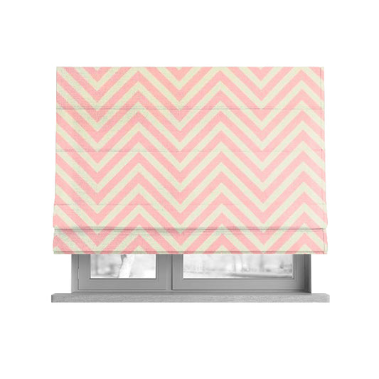 Freedom Printed Velvet Fabric Pink White Chevron Colour Pattern Upholstery Fabrics CTR-500 - Roman Blinds