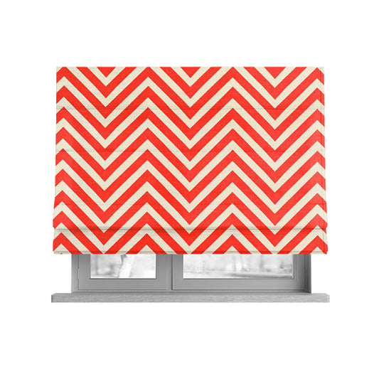 Freedom Printed Velvet Fabric Red White Chevron Striped Pattern Upholstery Fabrics CTR-503 - Roman Blinds