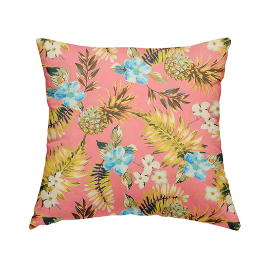 Freedom Printed Velvet Fabric Pink Colourful Pineapple Floral Printed Upholstery Fabric CTR-506 - Handmade Cushions