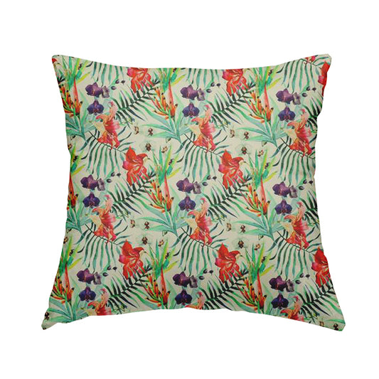 Freedom Printed Velvet Fabric Red Purple Green Colourful Flower Print Upholstery Fabrics CTR-507 - Handmade Cushions