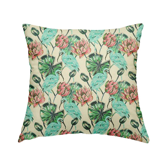 Freedom Printed Velvet Fabric Blue Heron Wetland Bird Pink Flower Pattern Upholstery Fabrics CTR-518 - Handmade Cushions