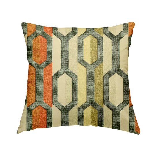 Freedom Printed Velvet Fabric Grey Orange Green Colour Geometric Stripe Pattern Upholstery Fabrics CTR-519 - Handmade Cushions