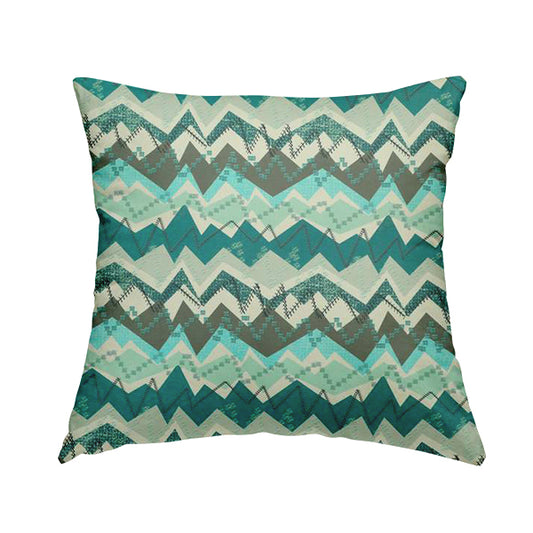 Freedom Printed Velvet Fabric Blue Teal Grey Zigg Zagg Pattern Upholstery Fabrics CTR-525 - Handmade Cushions