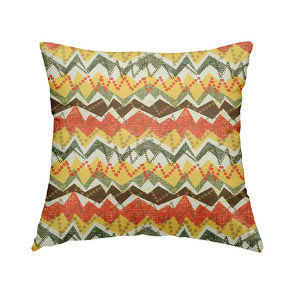 Freedom Printed Velvet Fabric Yellow Orange Green Zigg Zagg Pattern Upholstery Fabrics CTR-530 - Handmade Cushions