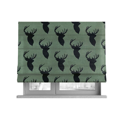 Freedom Printed Velvet Fabric Black Stag Head Animal Pattern Grey Upholstery Fabric CTR-535 - Roman Blinds