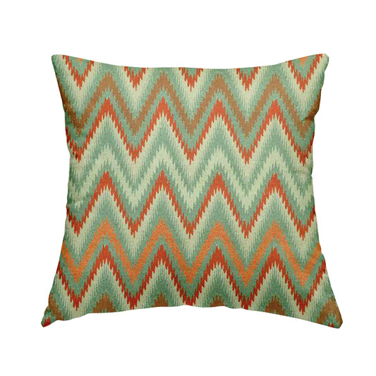 Freedom Printed Velvet Fabric Zigg Zagg Stripe Orange Red Green Chevron Upholstery Fabrics CTR-538 - Handmade Cushions