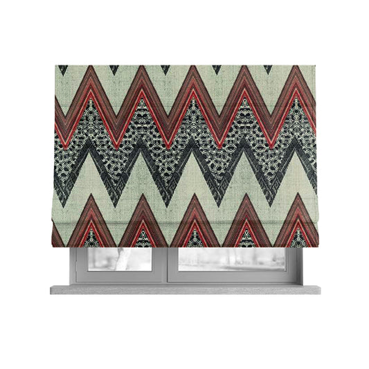 Freedom Printed Velvet Fabric Zigg Zagg Chevron Grey Red Stripe Pattern Upholstery Fabric CTR-540 - Roman Blinds