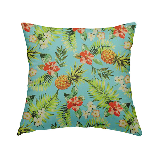 Freedom Printed Velvet Fabric Blue Colourful Floral Pineapple Fruits Pattern Upholstery Fabrics CTR-545 - Handmade Cushions