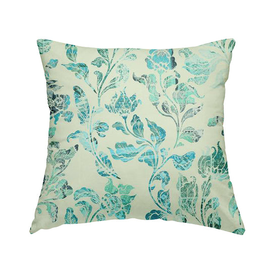 Freedom Printed Velvet Fabric Blue Colour Jungle Leaf Floral Pattern Upholstery Fabrics CTR-547 - Handmade Cushions