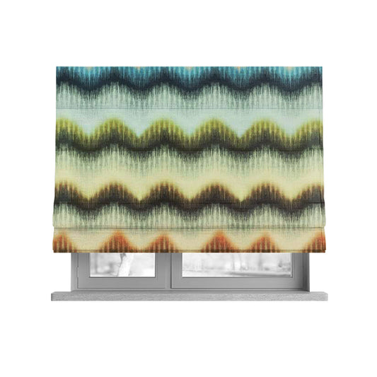 Freedom Printed Velvet Fabric Brushed Effect Stripe Pattern Blue Green Orange Upholstery Fabrics CTR-552 - Roman Blinds