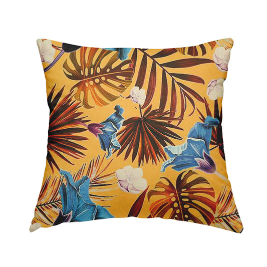 Freedom Printed Velvet Fabric Full Orange Colour Jungle Leaf Floral Pattern Upholstery Fabrics CTR-553 - Handmade Cushions