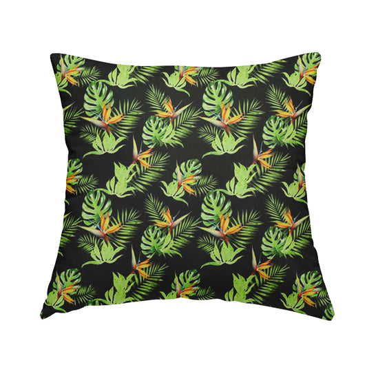 Freedom Printed Velvet Fabric Full Black Colour Green Leaf Floral Pattern Upholstery Fabrics CTR-555 - Handmade Cushions