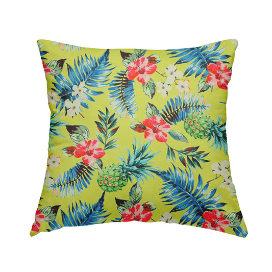 Freedom Printed Velvet Fabric Yellow Colourful Floral Pineapple Fruits Pattern Upholstery Fabric CTR-556 - Handmade Cushions