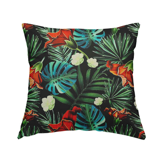 Freedom Printed Velvet Fabric Full Black All Over Jungle Leaf Floral Pattern Upholstery Fabrics CTR-560 - Handmade Cushions